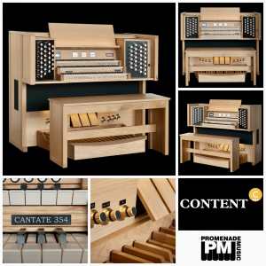 Content Cantate 354R Digital Classical Organ in Light Oak Finish with 3-manuals, 54 Drawstops and 32-note Radiating Concave Pedalboard & Bench