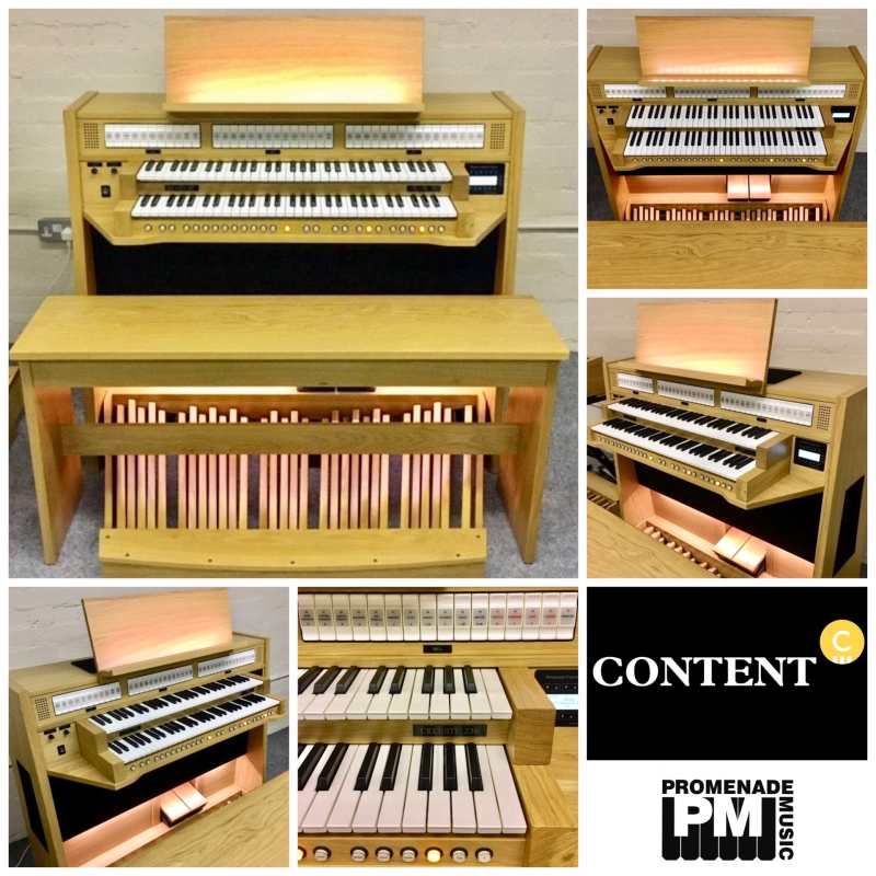 Content Celeste 236 Standard UK Specification 2-manual Digital Classical Organ with 30-note Radiating Concave Pedalboard and Bench in Light Oak