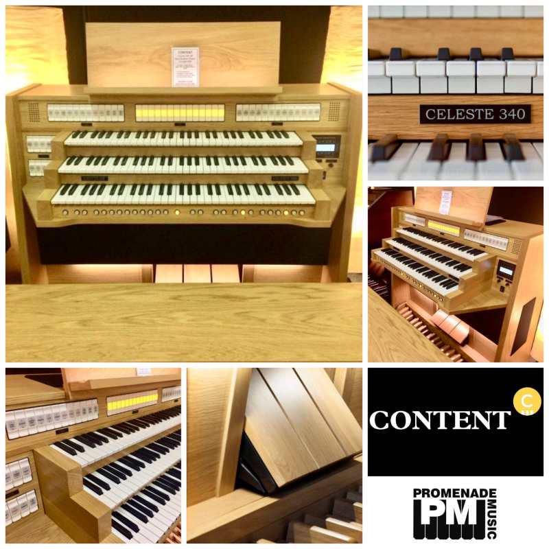 Content Celeste 340 UK Specification 3-manual Digital Classical Organ in Light Oak with 40 Stops and a 30-note Radiating Concave Pedalboard & Bench