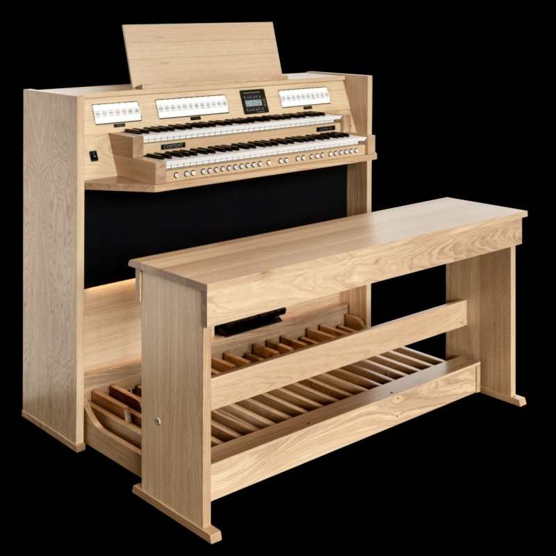 Content Clavis 224 2-manual Digital Classical Organ with 24 Stops in Solid Light Oak with 30-note Straight Flat Pedalboard and Bench [European Specification] - Image 3