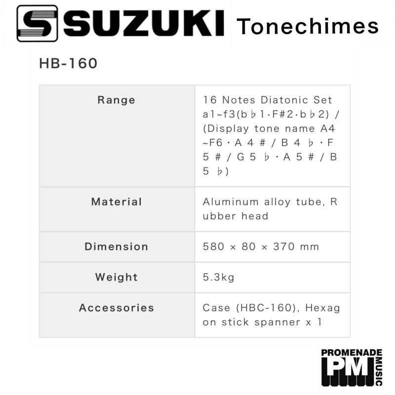 Suzuki HB160 - 16 Note Diatonic Hand Chime Set with Hard Case (Handchimes: A4 to F6 with 2 x Bb and 1 x F#) - Image 2
