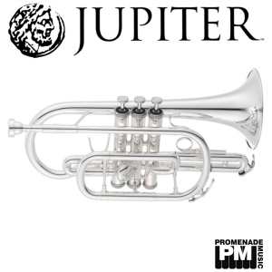 Jupiter JCR-700SQ Bb Cornet in Silver Plated Finish with Backpack Softcase & Mouthpiece [student model ‘shepherd’s crook’ short bell brass band model JCR700SQ]