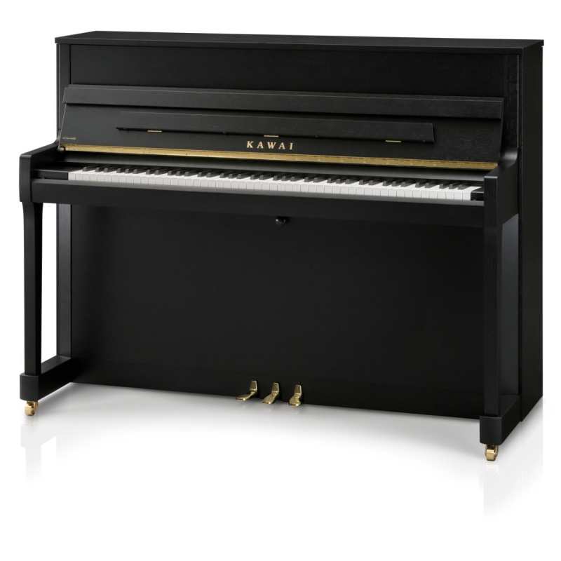 New Kawai E200 Studio Upright Piano in Ebony Satin Black (114cm) Made in Indonesia.