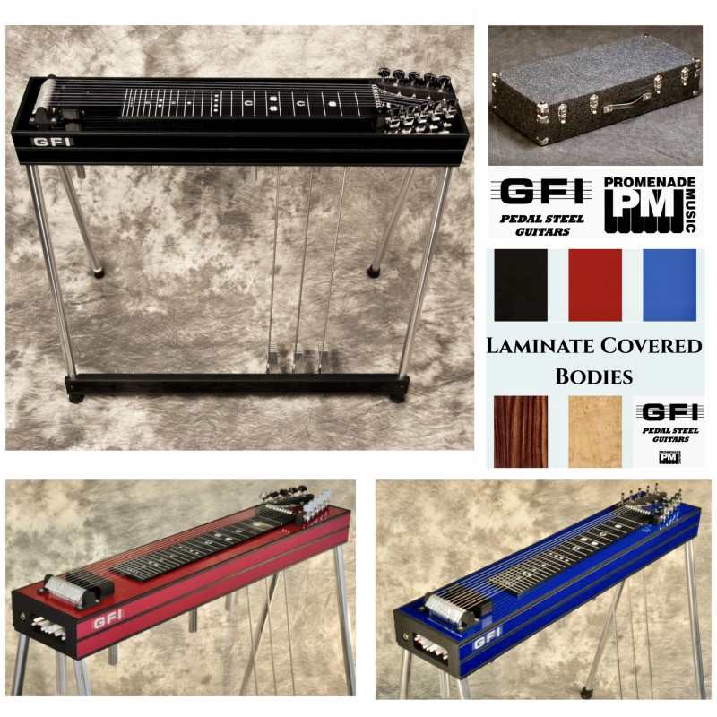 Choice of 5 Colours - GFI S10SM+ Student 3x4 Model Single Neck 10-string Pedal Steel Guitar with 3 Pedals, 4 Knee Levers, and Hardcase - Made in USA