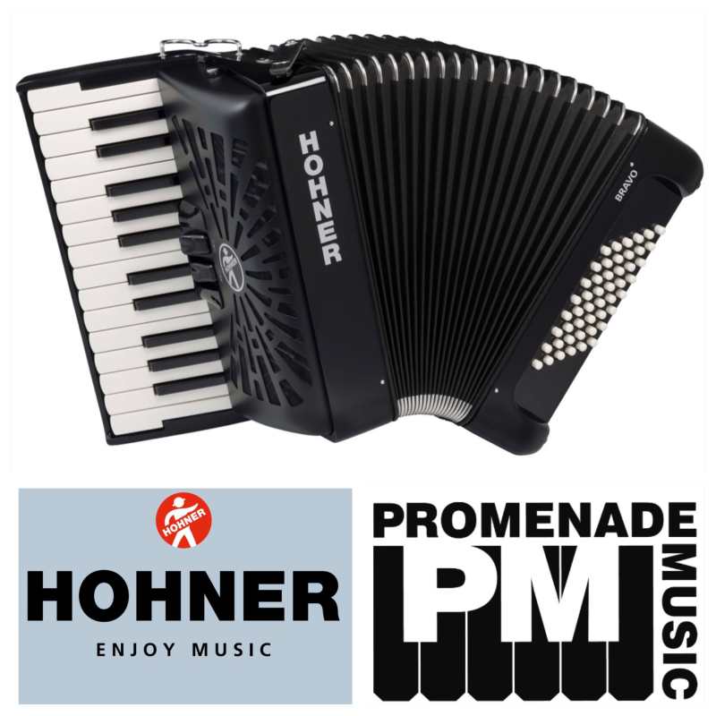 Hohner Bravo II 48 Bass Accordion in Black with Gig Bag and Straps (A16522) - Image 5