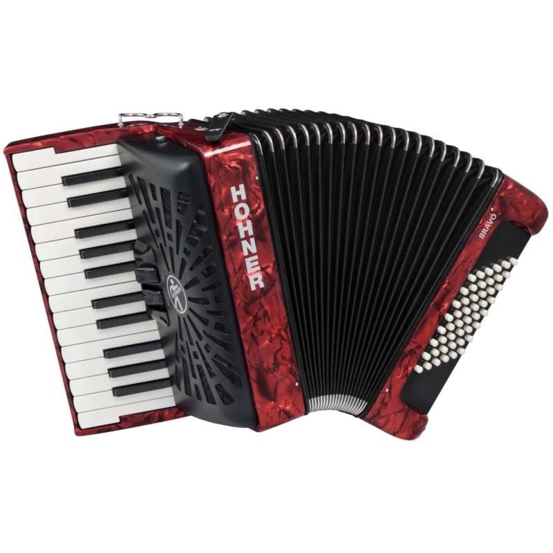 Hohner Bravo II 48 Bass Accordion in Red with Gig Bag & Straps (Hohner model: A16532)