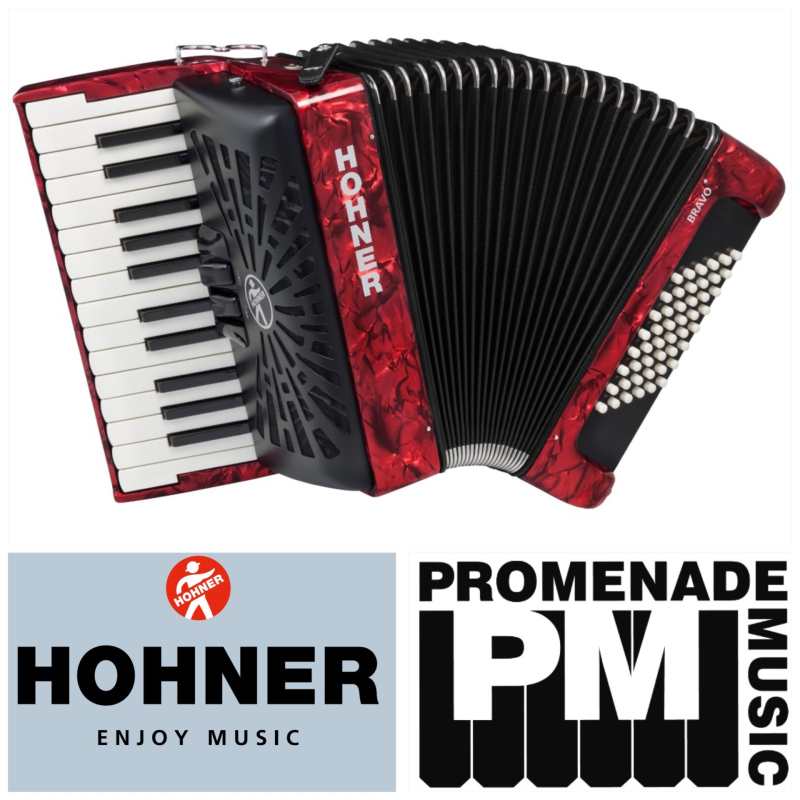 Hohner Bravo II 48 Bass Accordion in Red with Gig Bag & Straps (Hohner model: A16532) - Image 2