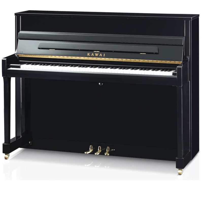 New Kawai K200 Upright Piano in Ebony Polished Black (114cm) Made in Indonesia.