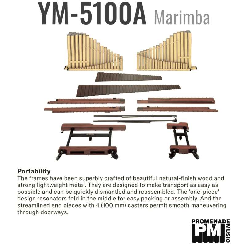 Yamaha YM-5100A 5-octave Marimba with Honduran Rosewood Bars and Gas-spring Height Adjustable Frame (YM5100A) - Image 4