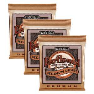 3 Sets of Ernie Ball Earthwood 2146 Phosphor Bronze Acoustic Guitar Strings 12-54