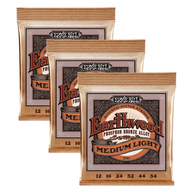 3 Sets of Ernie Ball Earthwood 2146 Phosphor Bronze Acoustic Guitar Strings 12-54