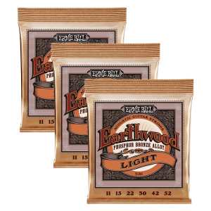 3 Sets of Ernie Ball Earthwood 2148 Phosphor Bronze Acoustic Guitar Strings 11-52