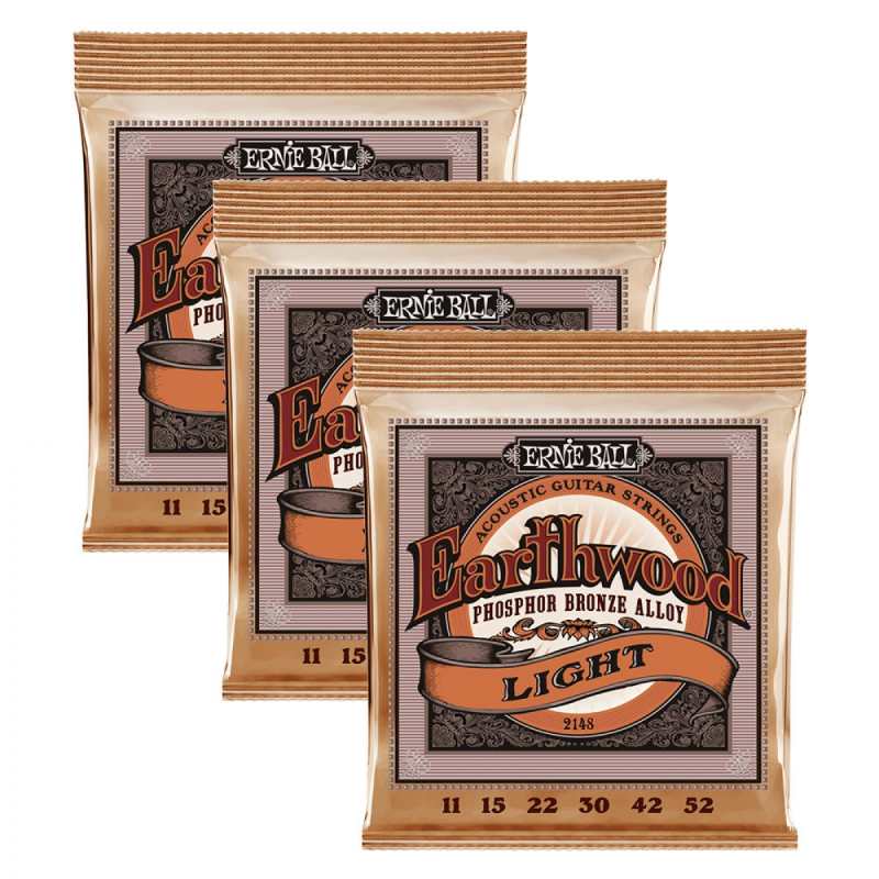 3 Sets of Ernie Ball Earthwood 2148 Phosphor Bronze Acoustic Guitar Strings 11-52