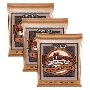 3 Sets of Ernie Ball Earthwood 2150 Phosphor Bronze Acoustic Guitar Strings 10-50