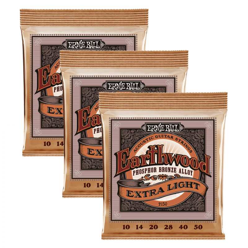 3 Sets of Ernie Ball Earthwood 2150 Phosphor Bronze Acoustic Guitar Strings 10-50