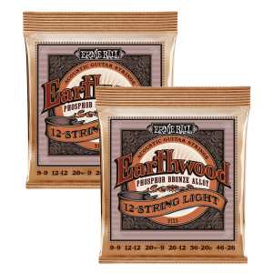 2 Sets of Ernie Ball Earthwood 2153 Phosphor Bronze 12-String Acoustic Guitar Strings 9-26