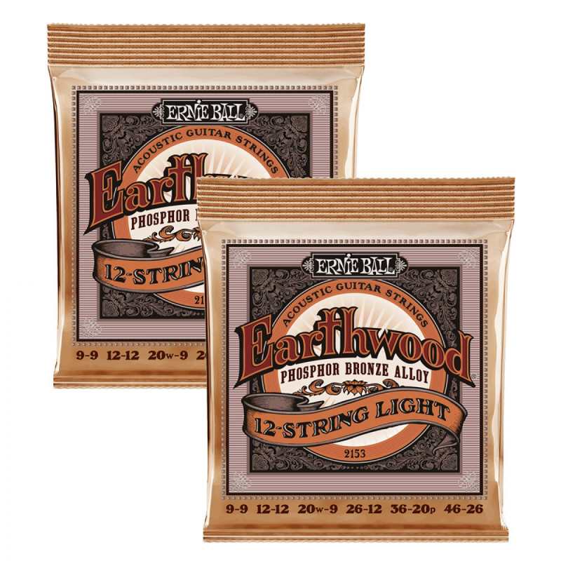 2 Sets of Ernie Ball Earthwood 2153 Phosphor Bronze 12-String Acoustic Guitar Strings 9-26