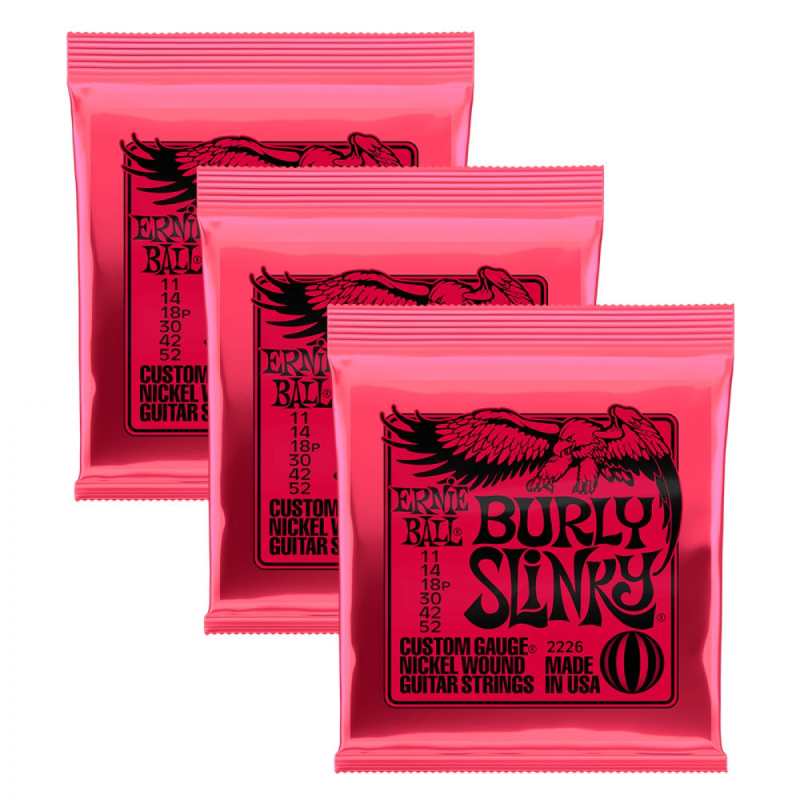 3 Sets of Ernie Ball 2226 Burly Slinky Nickel Electric Guitar Strings 11-52