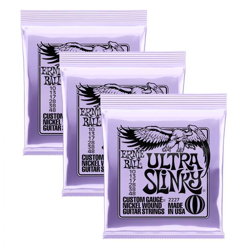 3 Sets of Ernie Ball 2227 Ultra Slinky Nickel Electric Guitar Strings 10-48