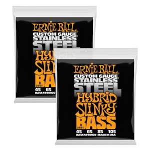 2 Sets Of Ernie Ball 2843 Hybrid Slinky Stainless Steel Electric Bass Guitar Strings 45-105