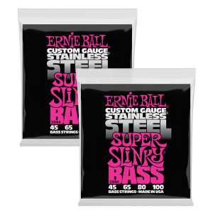 2 Sets Of Ernie Ball 2844 Super Slinky Stainless Steel Electric Bass Guitar Strings 45-100