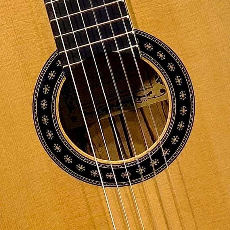 Mendieta Artizan Model X Classical Guitar with Hiscox Hardcase [solid cedar top, laminated white ebony back and sides, ebony fingerboard] - Image 5