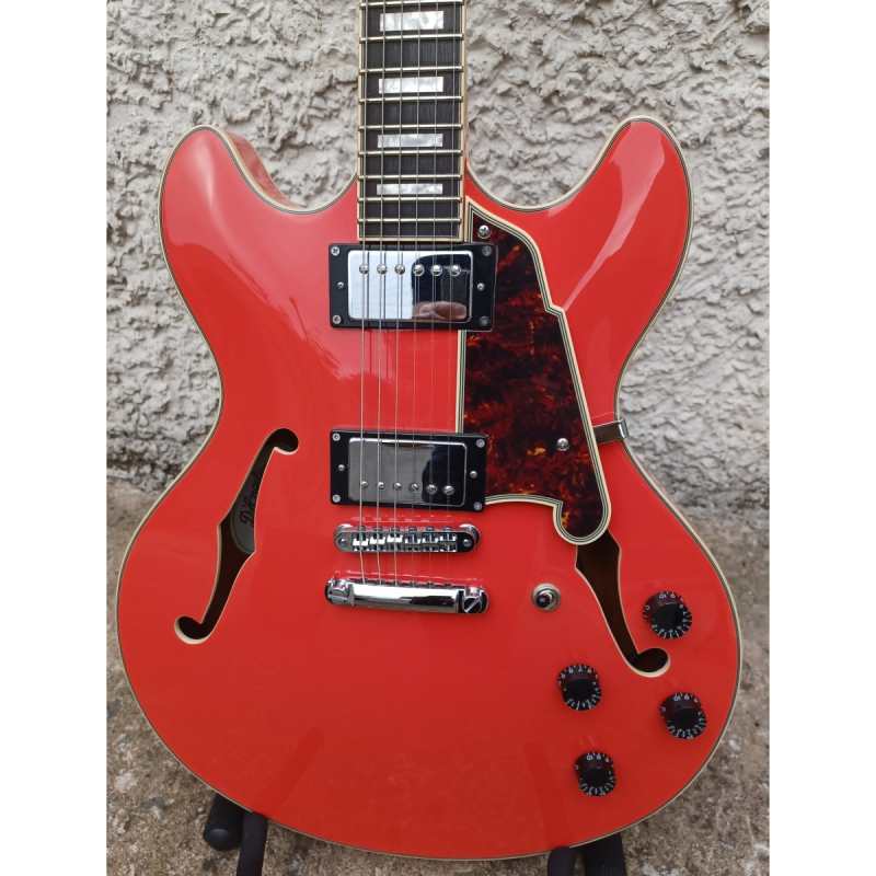 D'Angelico Premier DC Double-cut Semi-hollow Body Electric Guitar in Fiesta Red Finish, Secondhand