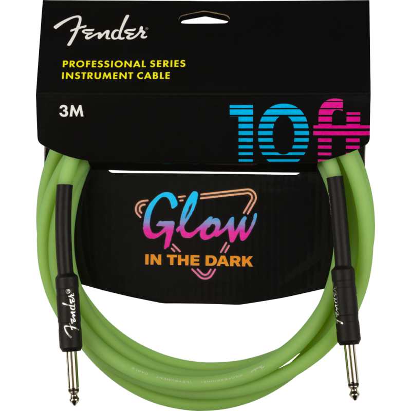Fender Professional Glow in the Dark Cable, Green, 10ft (3M) Guitar Lead - LAST ONE!