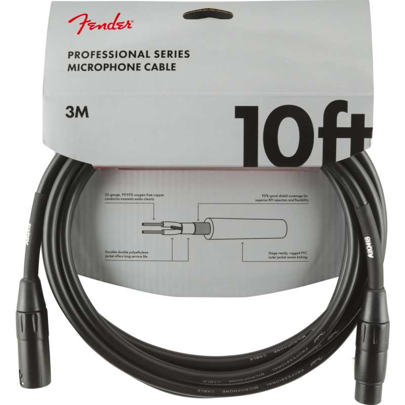Fender Professional Series Microphone Cable, 10' (3M), Black