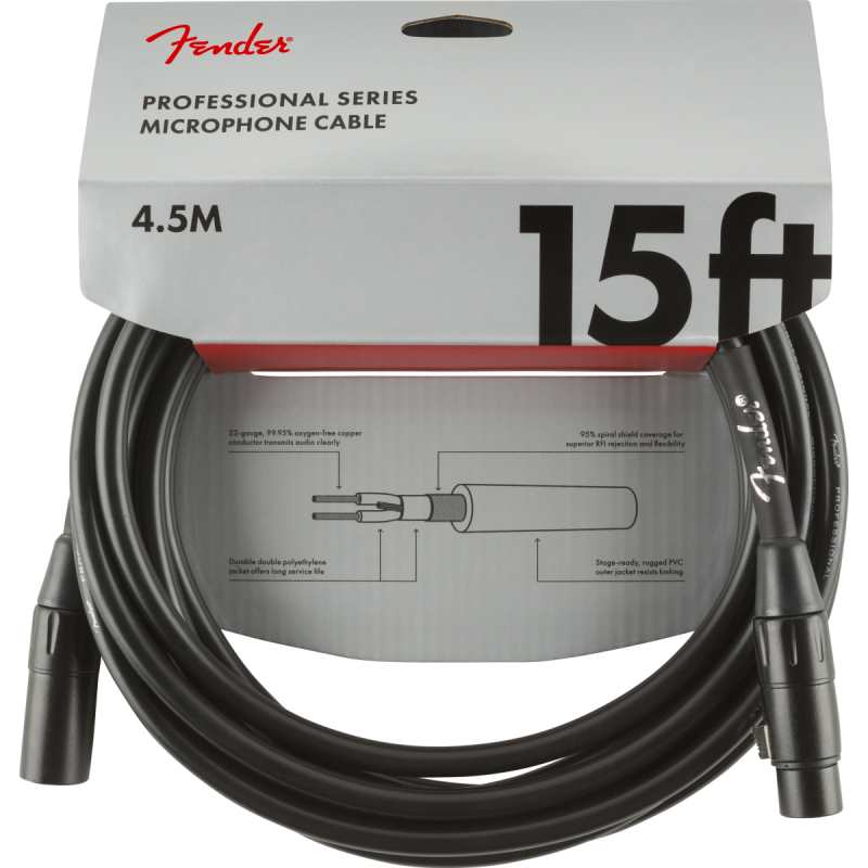 Fender Professional Series Microphone Cable, 15' (4.5M), Black