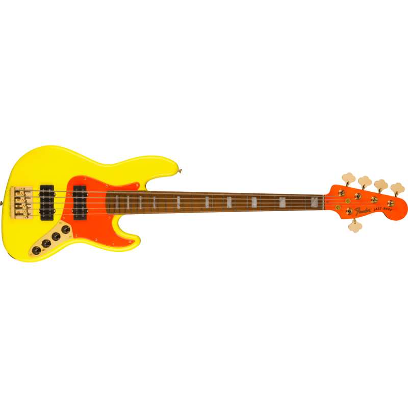 Fender MonoNeon Jazz Bass V, Neon Yellow with Gig Bag - Image 2