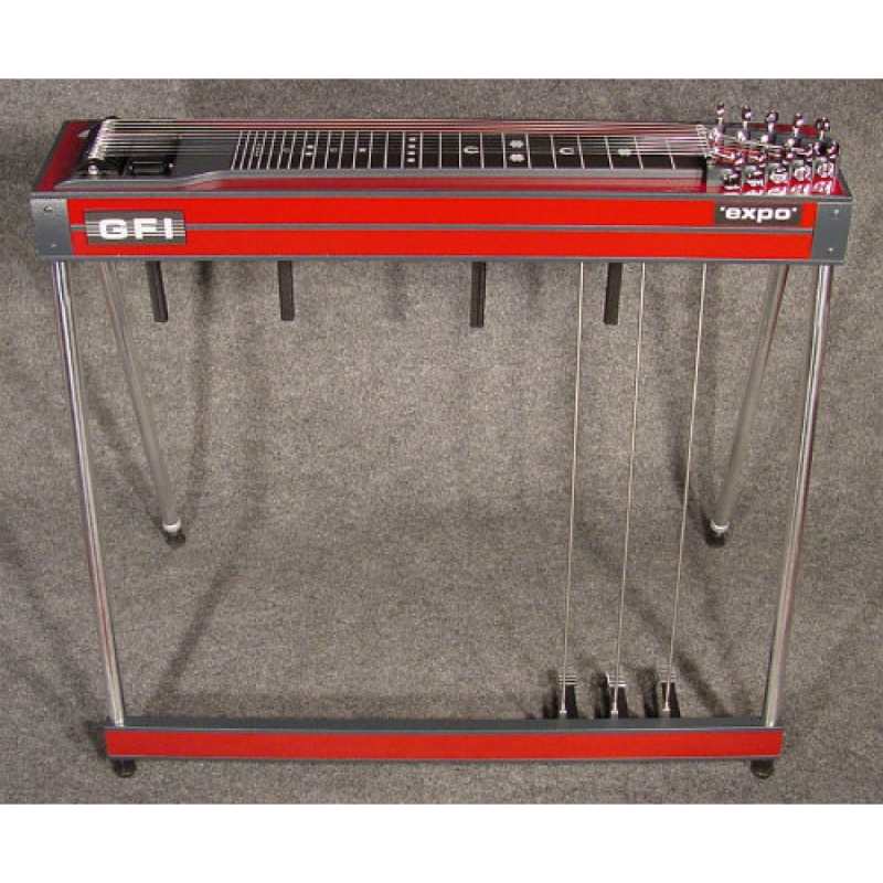 Red GFI S10E Expo Pedal Steel Guitar with 10-string Single Neck, 3 pedals, 4 knee levers and Hardcase