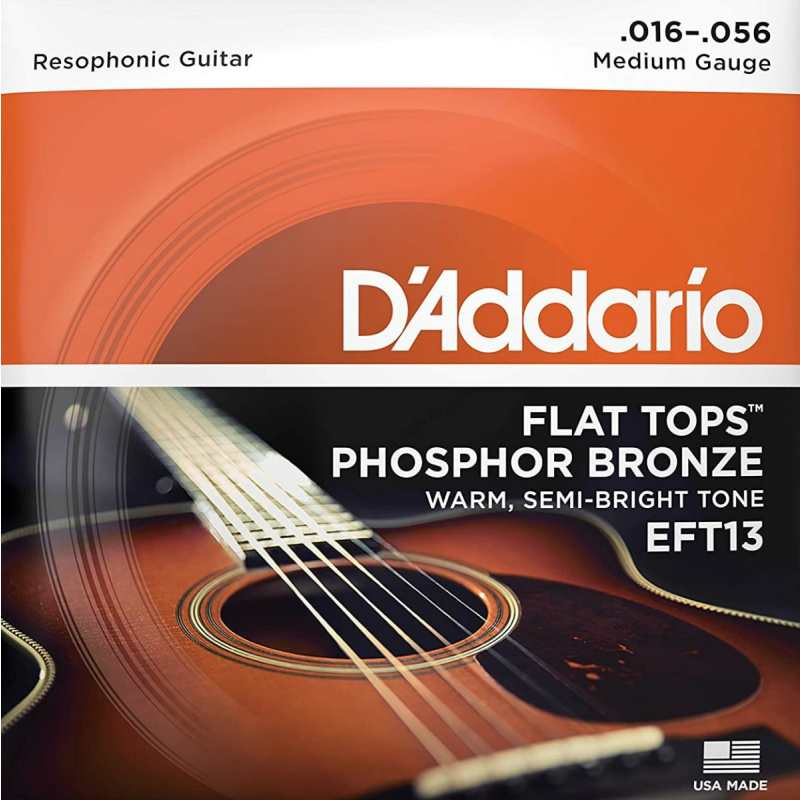 D'Addario EFT13 Flat Tops Resophonic Guitar Strings (Medium Gauge, Phosphor Bronze)