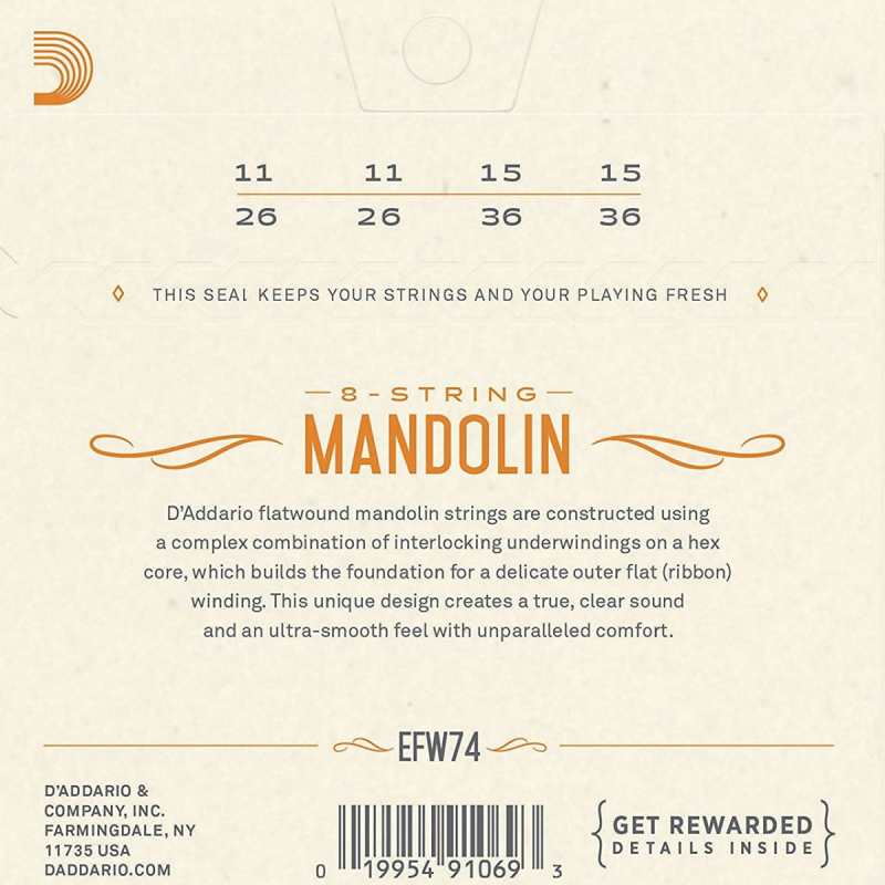 D'Addario EFW74 Flatwound Mandolin Strings (Medium Tension, Loop End) - Image 2