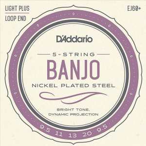 D'Addario EJ60+ Banjo Strings (Light Plus Tension, Loop End)