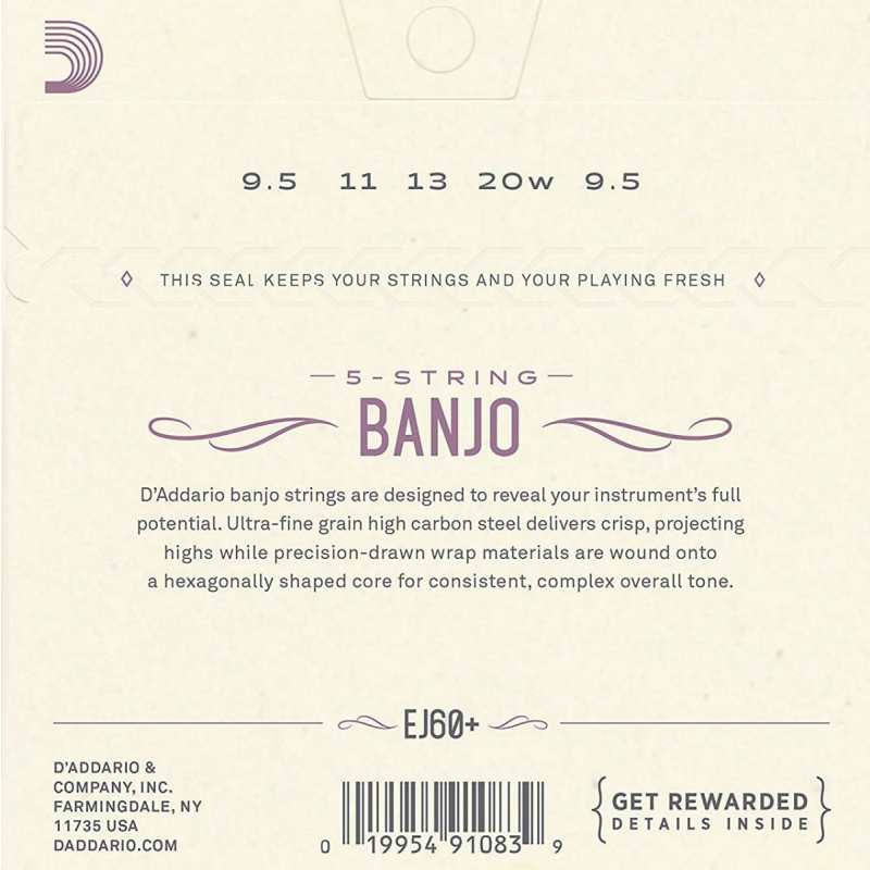D'Addario EJ60+ Banjo Strings (Light Plus Tension, Loop End) - Image 2