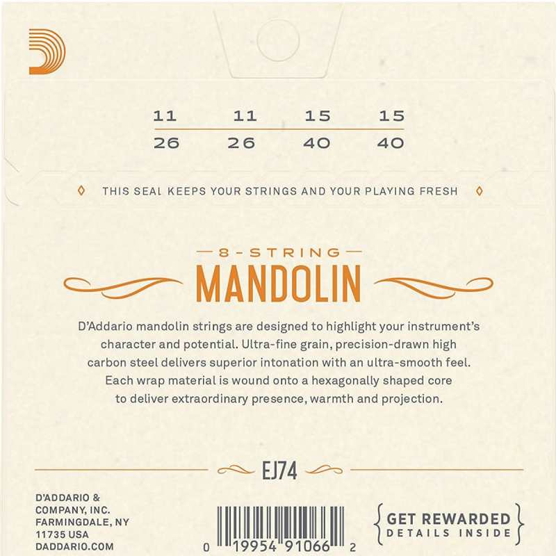 D'Addario EJ74 8 String Mandolin Set (Medium Tension, Loop End) - Image 2