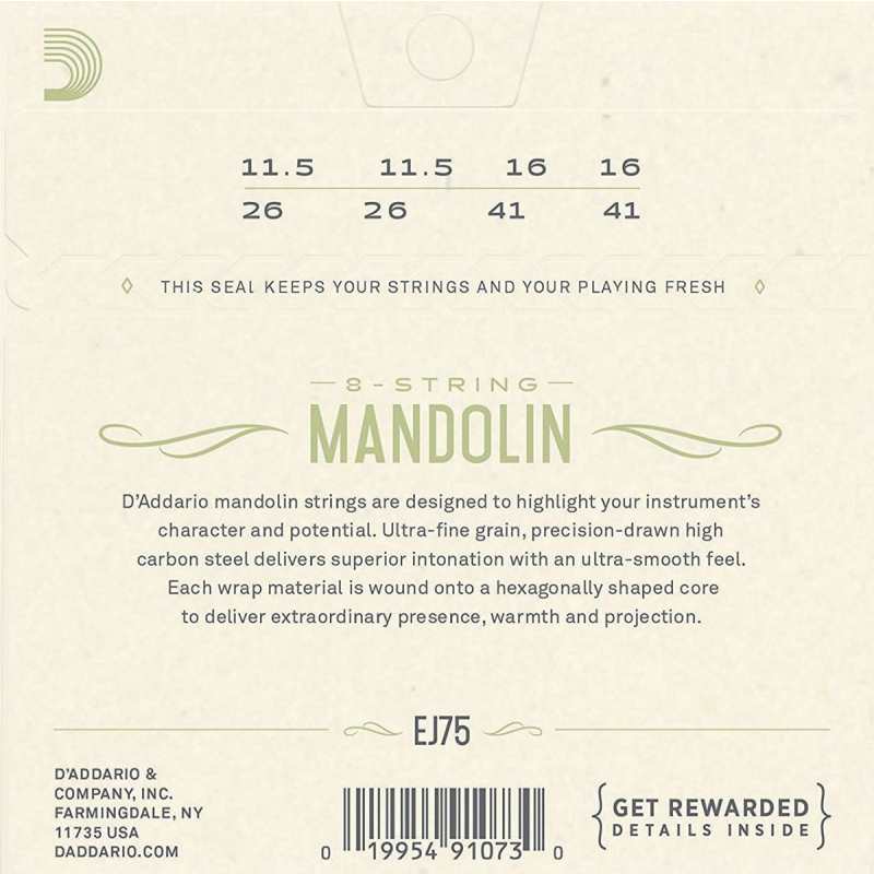D'Addario EJ75 Mandolin Strings (Med/Heavy Tension, Loop End) - Image 2