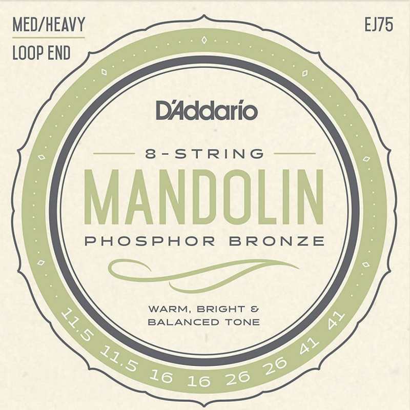 D'Addario EJ75 Mandolin Strings (Med/Heavy Tension, Loop End)