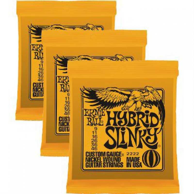 3 Sets of Ernie Ball 2222 Hybrid Slinky Electric Guitar Strings 9-46