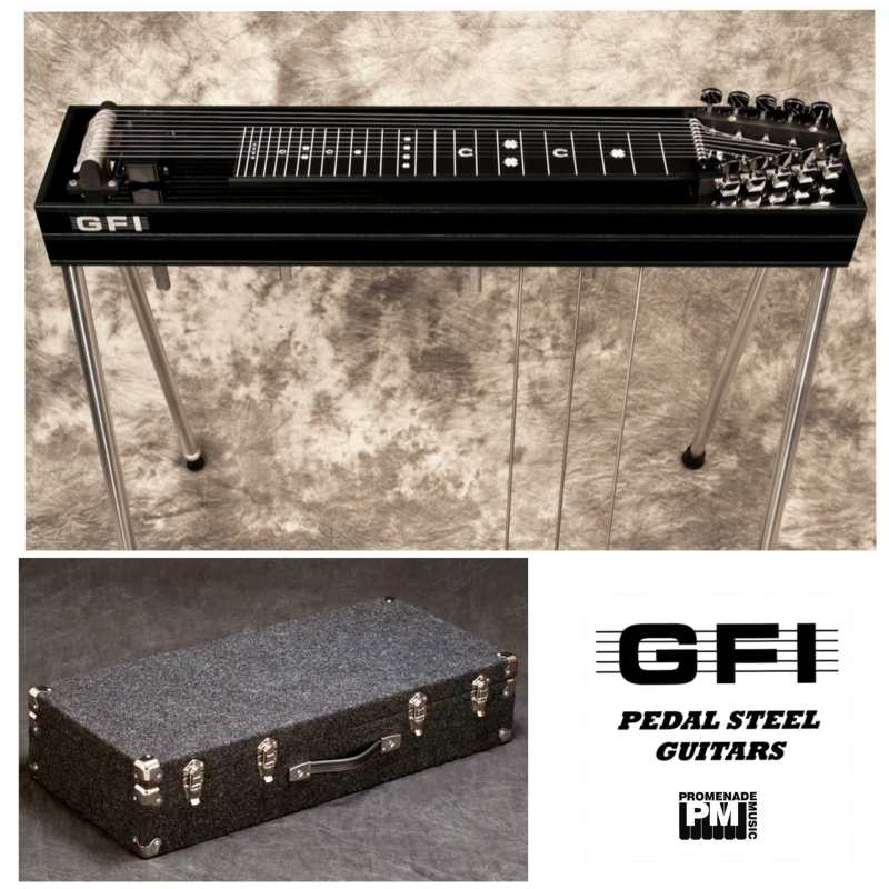Black GFI S10SM+ Student 3x4 Model Single Neck 10 String Pedal Steel Guitar with 3 Pedals, 4 Knee Levers, and Hardcase - Made in USA