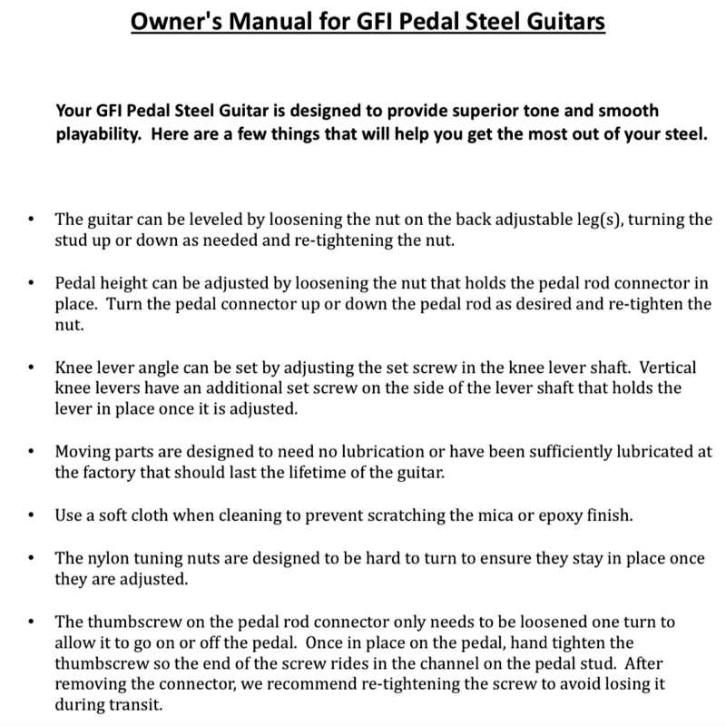 Black GFI S10SM+ Student 3x4 Model Single Neck 10 String Pedal Steel Guitar with 3 Pedals, 4 Knee Levers, and Hardcase - Made in USA - Image 7