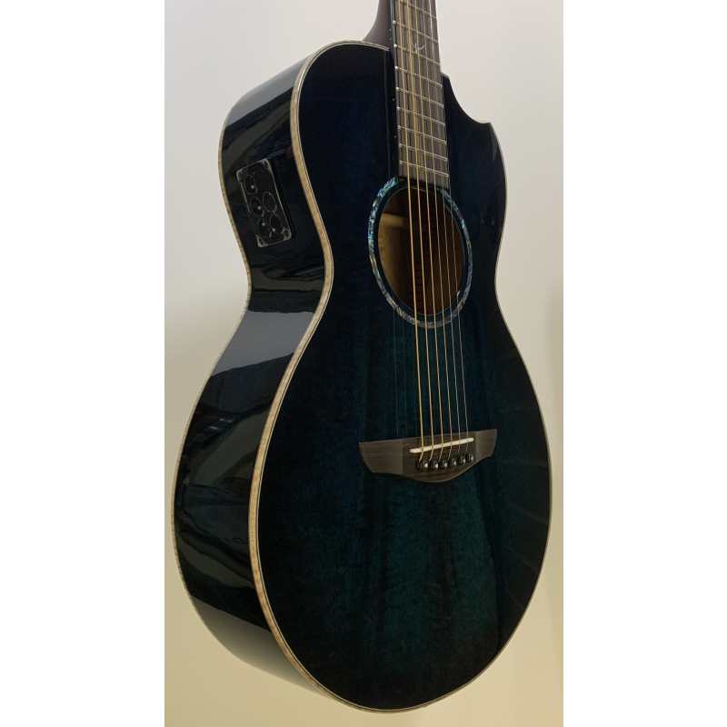 Faith FMEBLM-BNC Parlour Model Blue Moon Mercury Electro Scoop Guitar in Blue with Hard Case