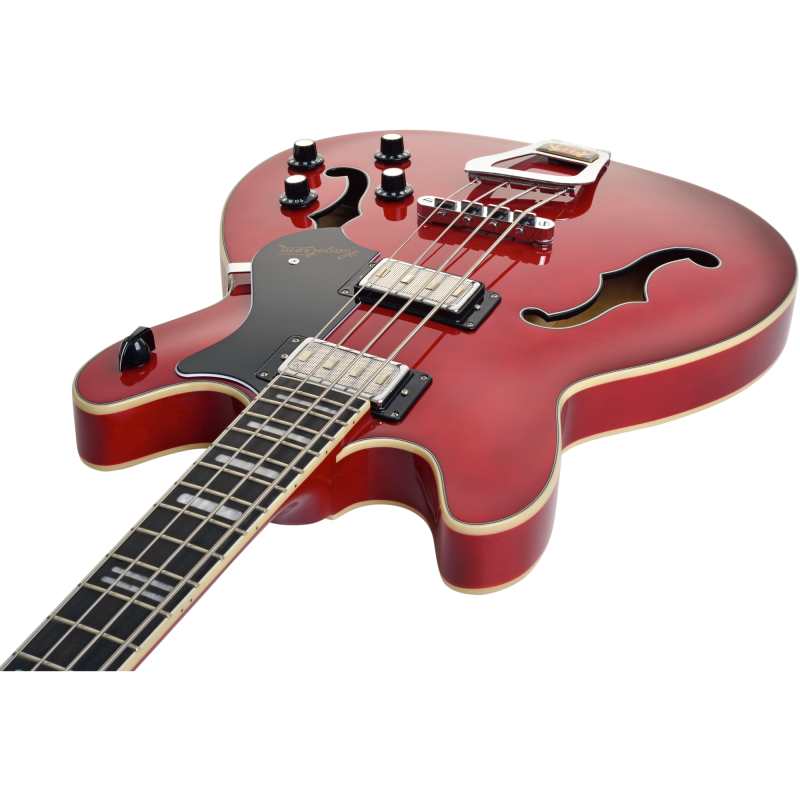Hagstrom Viking 4 String Semi-Hollow Short Scale Bass, Cherry Transparent - Image 6