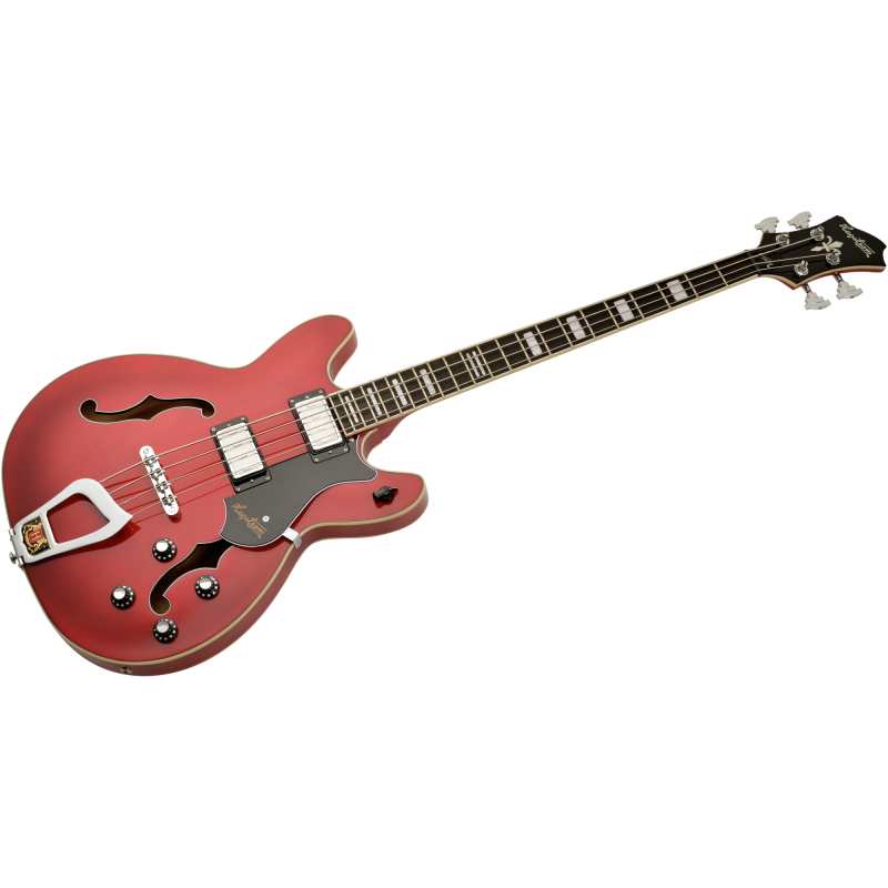 Hagstrom Viking 4 String Semi-Hollow Short Scale Bass, Cherry Transparent - Image 4