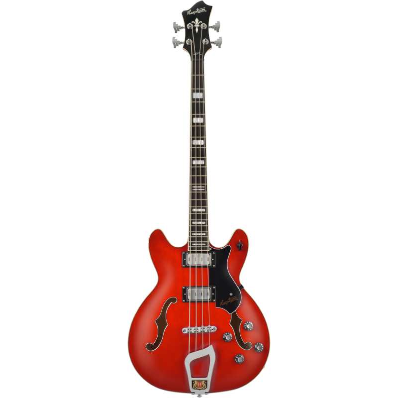 Hagstrom Viking 4 String Semi-Hollow Short Scale Bass, Cherry Transparent - Image 3
