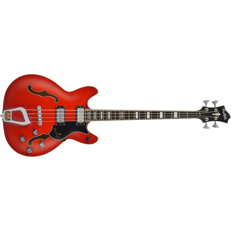 Hagstrom Viking 4 String Semi-Hollow Short Scale Bass, Cherry Transparent - Image 2