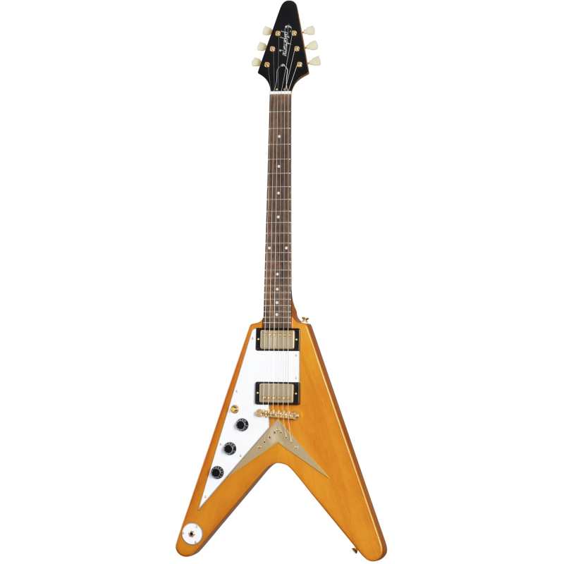 Left-handed Epiphone Inspired by Gibson Custom 1958 Korina Flying V with Hardcase (IGCKFVWANAGH1L) - Image 3