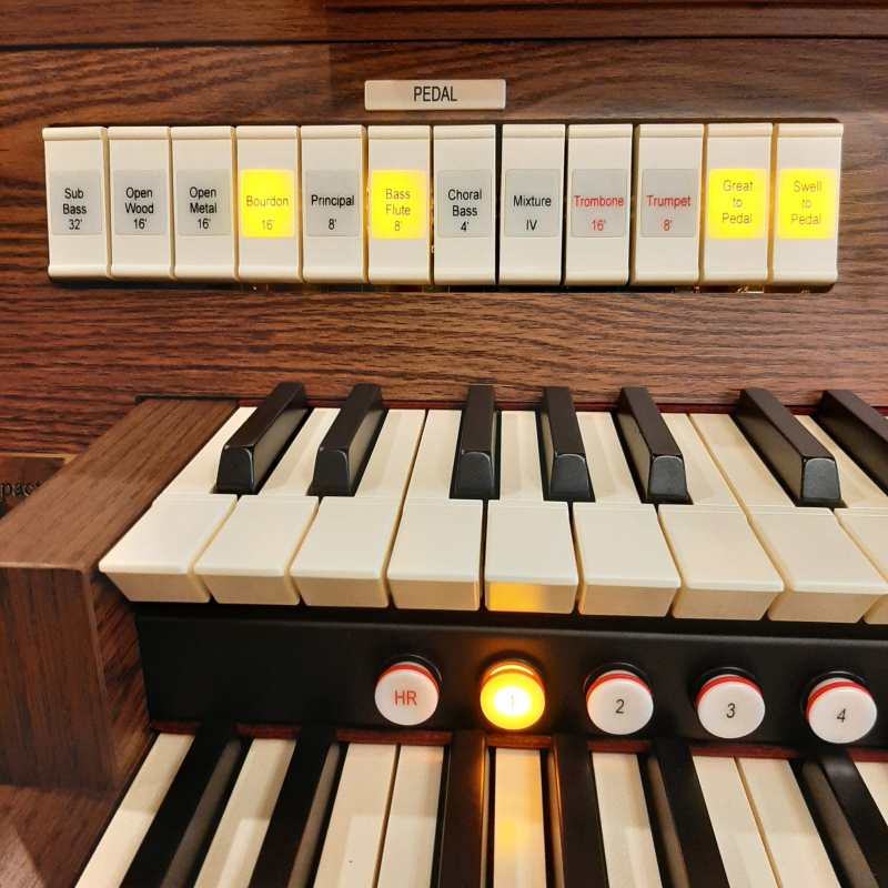 Viscount Ensign Compact 35 Digital Classical Organ in Dark Oak Vinyl Laminate with 30-note Radiating Concave Pedalboard & Bench (2-manual, Physis+ Technology, 35 Stops) - Image 3