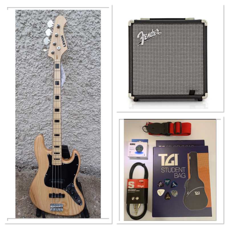 LEVIN Deluxe LB60-NAT Bass Guitar Package in High-glo Aged Natural